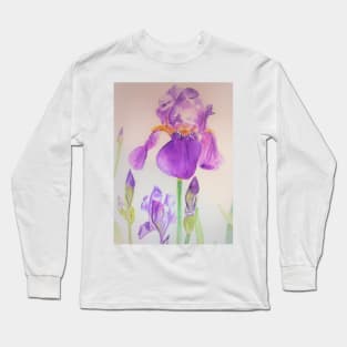 Iris Watercolor Painting - Elegant Purple Long Sleeve T-Shirt